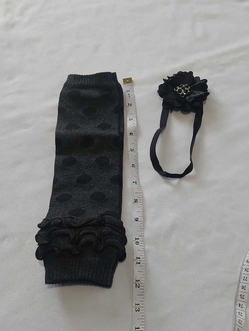 Black Floral Headband & Polka Dot Leg Warmer Set Children